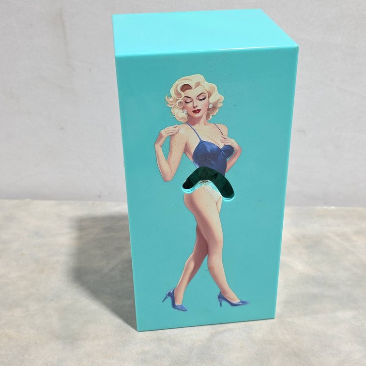 Retro Pin-Up Girl Plastic Tissue Box Cover, Adjustable Size Bracket, 5x4.5x10 in, Turquoise Blue