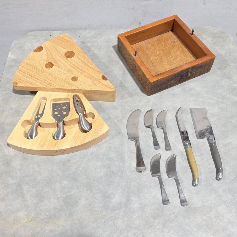 Laguiole Jean Dubost France Cheese Knives, Assorted Cheese Boards, and Additional Cheese Knife Set
