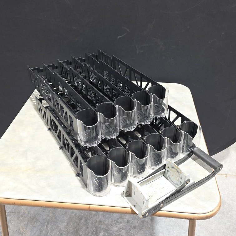 Soft Drink and Bottled Drink Holder With 11 Slots and Wall Mounted Can Crusher