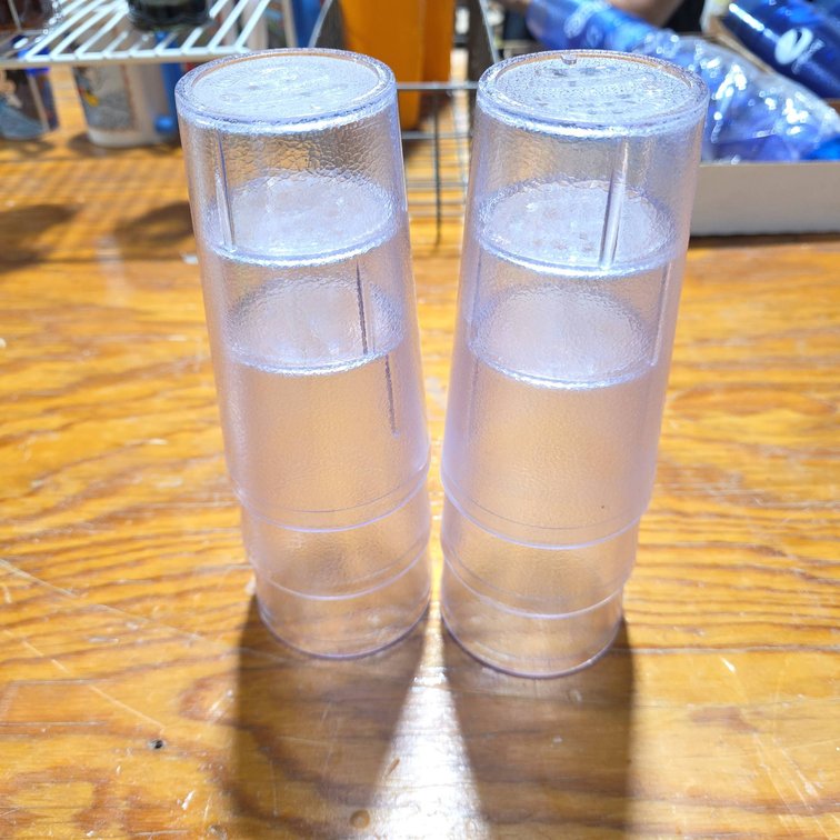 Six GET Houston TX Clear Plastic Restaurant Water Glasses Made in Taiwan