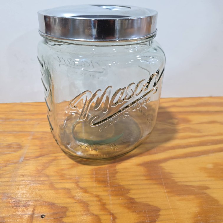 Mason Glass Jar With Metal Lid, 93 Oz Capacity, Embossed "Mason Craft & More" Lettering