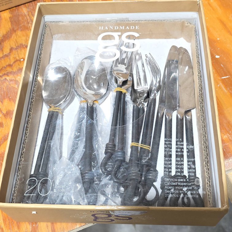 GS Handmade 18/10 Stainless Steel Flatware Service for Four, Gently Used, in Original Box