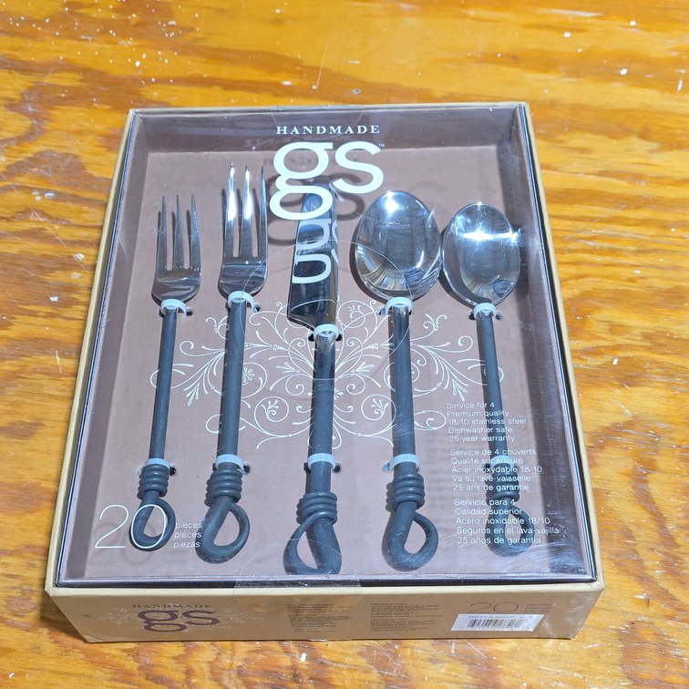 Handmade GS 20-Piece Flatware Set, Service for 4, 18/10 Stainless Steel, Unique Loop Handle Design