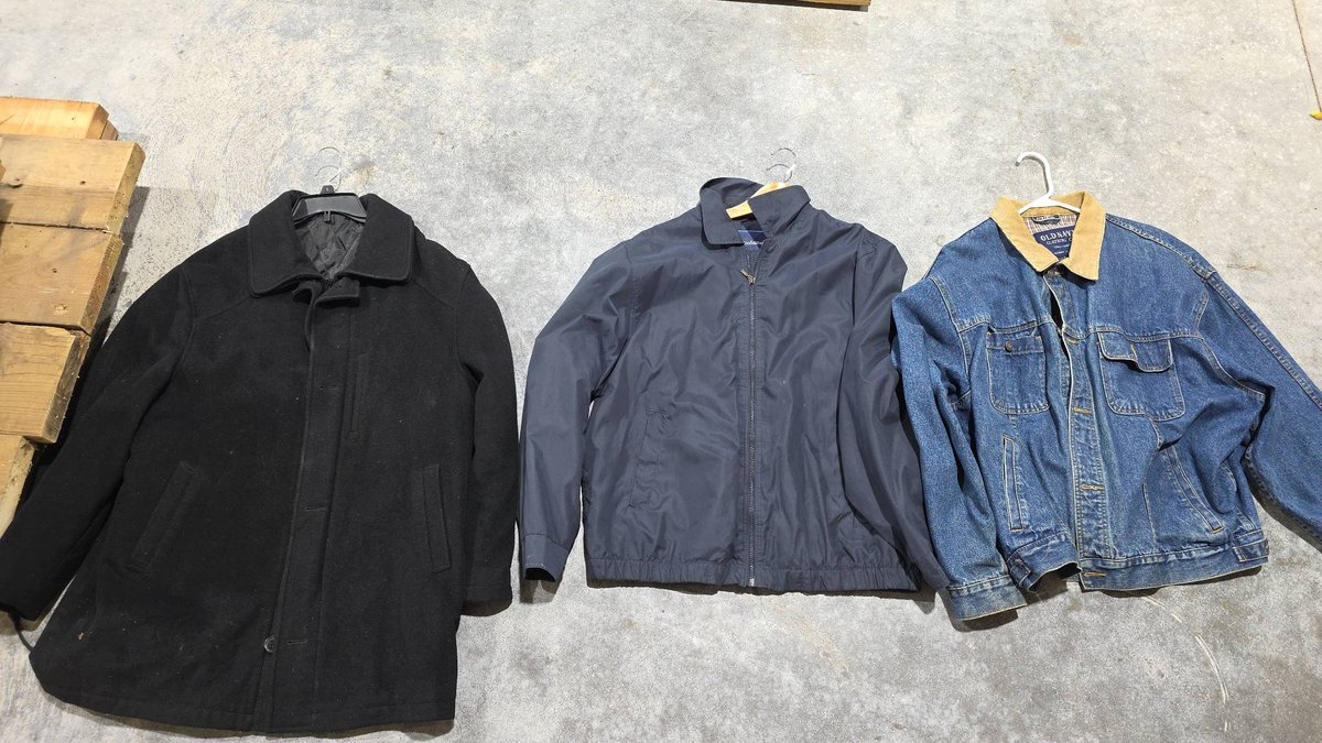 Three Size Large Jackets: Chaps Black Coat, Arrow Navy Zip Jacket, Old Navy Denim With Corduroy Collar
