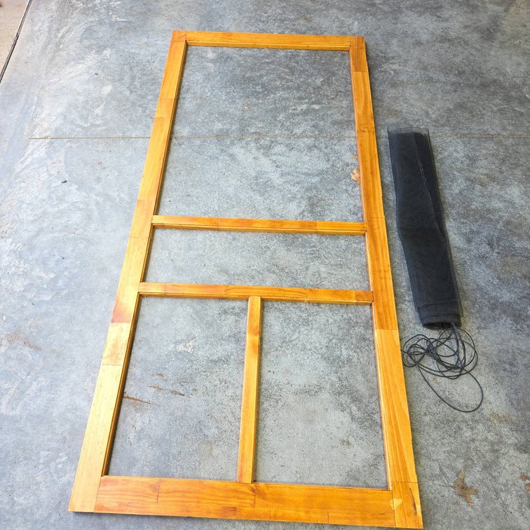36" x 80.5" Restained Wood Screen Door With Insect Screening Roll and Rubber Insert, Ready for Installation