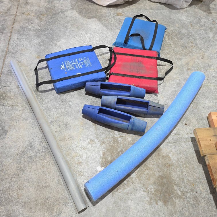 Three Boat Cushions Including Stearns, Foam Roller, Dock Post Protectors and Miscellaneous Marine Items