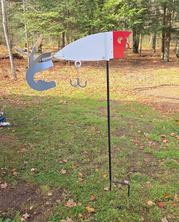 Large 6' Tall Metal Fishing Lure Whirligig Garden Yard Decor, 3' Long, Thick 1/16" Metal Construction