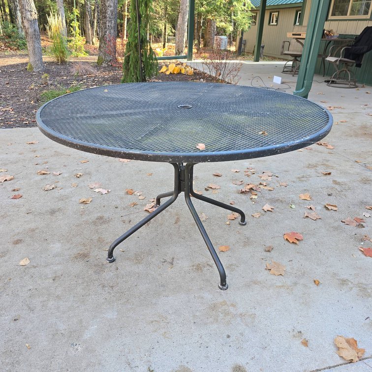 Metal Outdoor Patio Table with Mesh Top and 4 Legs, Black Finish