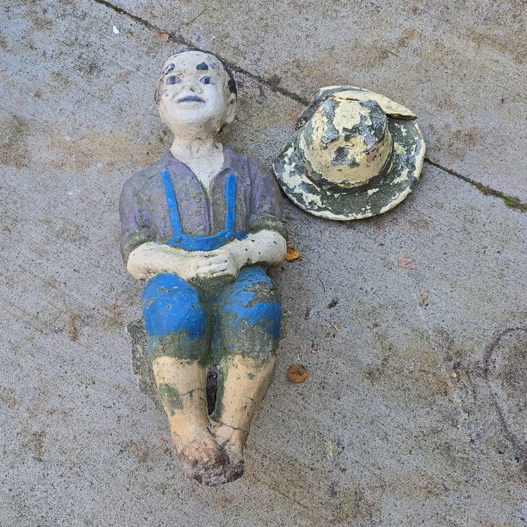 Cement Outdoor Boy With Removable Hat, Fishing Theme Garden Decoration