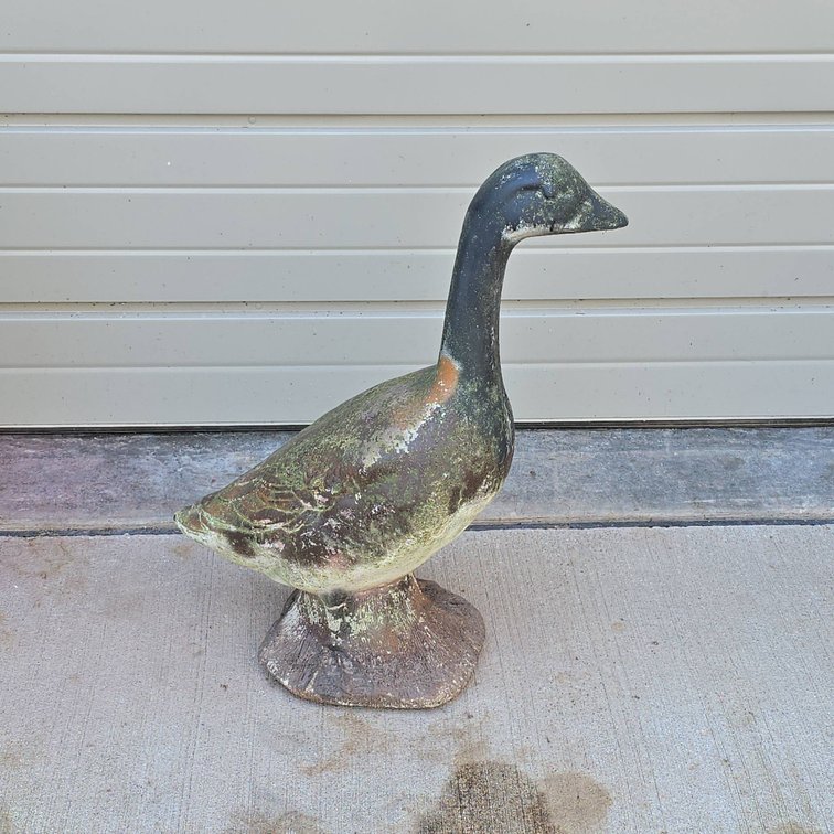 24" Canadian Goose Cement Garden Statue, Weathered Finish, Solid with No Cracks