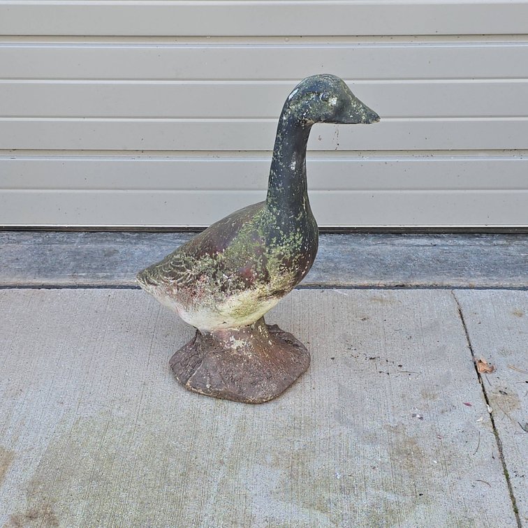 24" Cement Canadian Goose Garden Statue, Weathered Finish, No Cracks or Structural Damage, Solid Condition