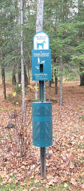 Pet Waste Station With Dog Waste Bag Dispenser and Perforated Trash Can, 87" Tall, Outdoor Park Use