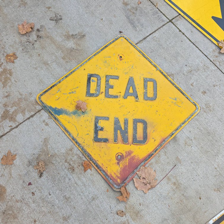 Yellow Metal "Dead End" Street Sign with Raised Lettering and 33 x 33 Inch Diamond Shape
