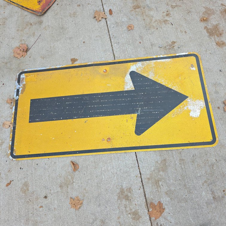 Yellow and Black Metal Right Arrow Traffic Sign, 48" x 24"