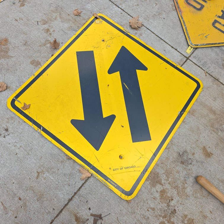 City of Chicago Two-Way Traffic Road Sign, Yellow and Black Metal, 30" x 30"