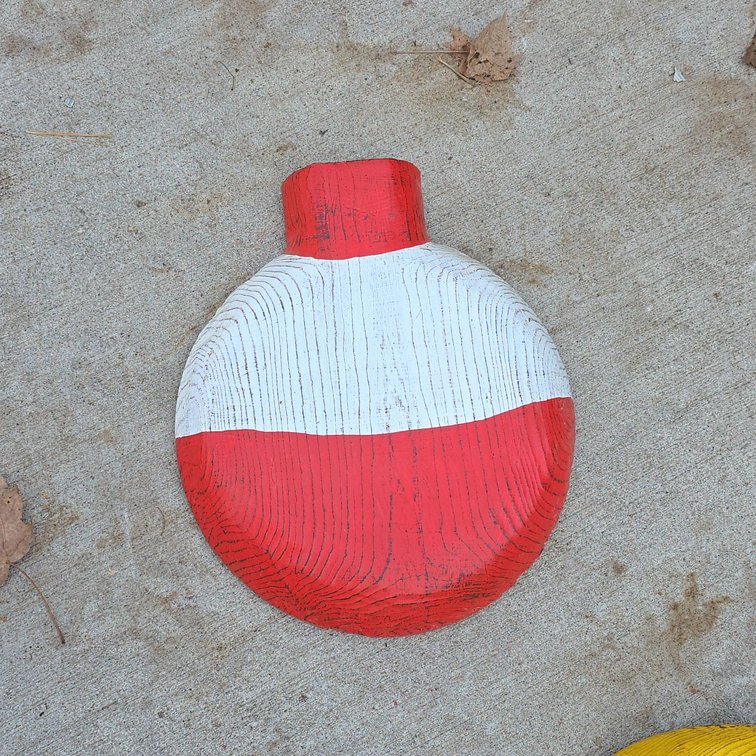Handmade Wooden Fish Bobber Wall Decor by noruwoodsfish.com, Red and White, 12" x 13" x 2"