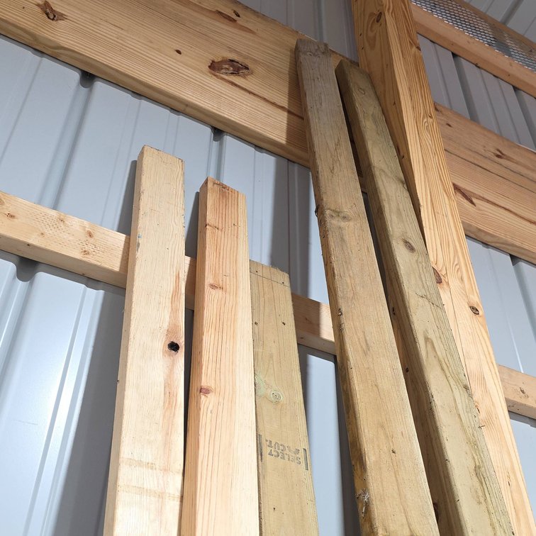 Five 2x4 Boards: Three Treated (Two 12 ft, One 9 ft), Two Untreated 10 ft Boards for Construction Projects