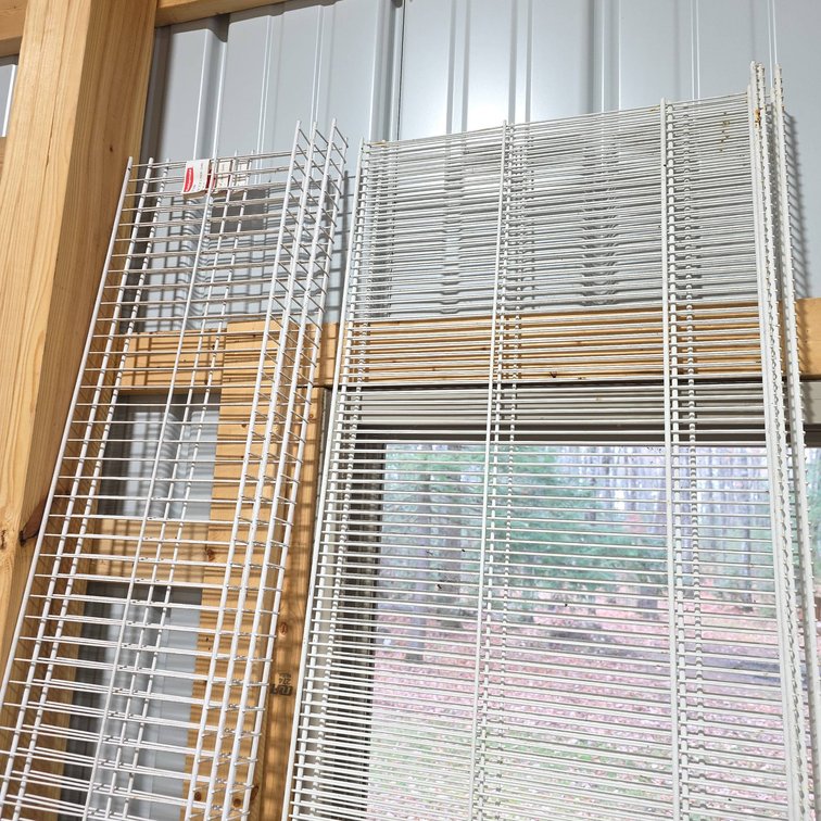 Six Wire Racks Including Three Rubbermaid 12" x 8 Ft Linen Racks and Three 8 Ft x 20 In Wire Racks