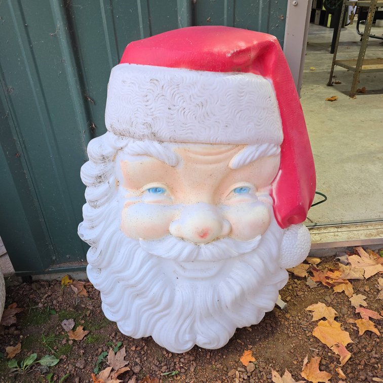 Empire Santa Claus Head Blow Mold Lighted Holiday Decoration, Cracks