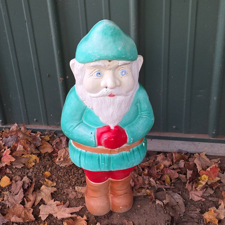 Don Featherstone 1990 Union Products 27" Tall Plastic Garden Gnome Leominster MA Signed Lawn Ornament