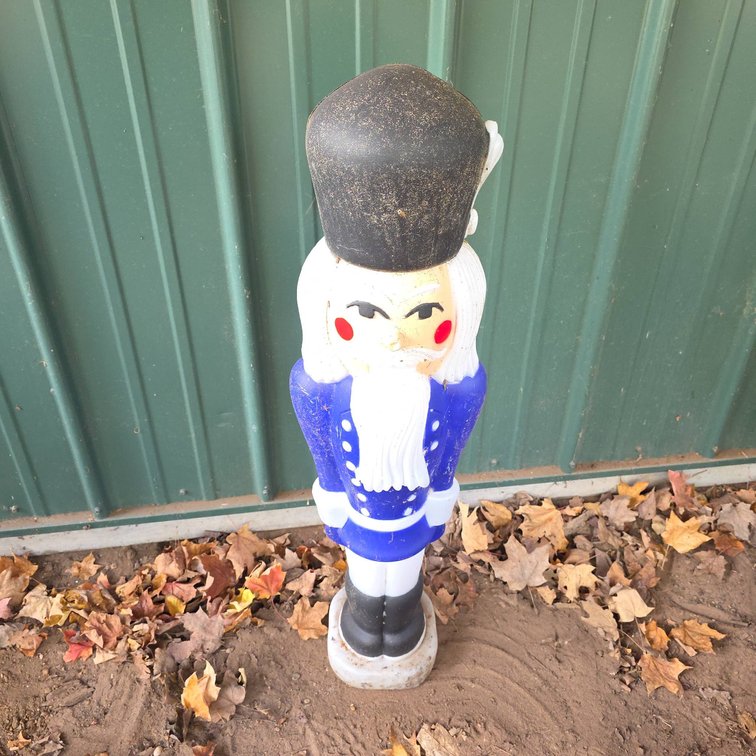 36" Tall Plastic Nutcracker Soldier Holiday Yard Decoration, Made in Canada, Blue Uniform, Light-Up Option