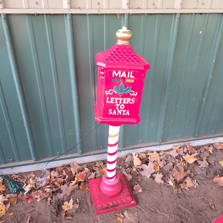 39" Tall Red Letters to Santa Mailbox Decoration with Candy Cane Stand and Working Light Feature