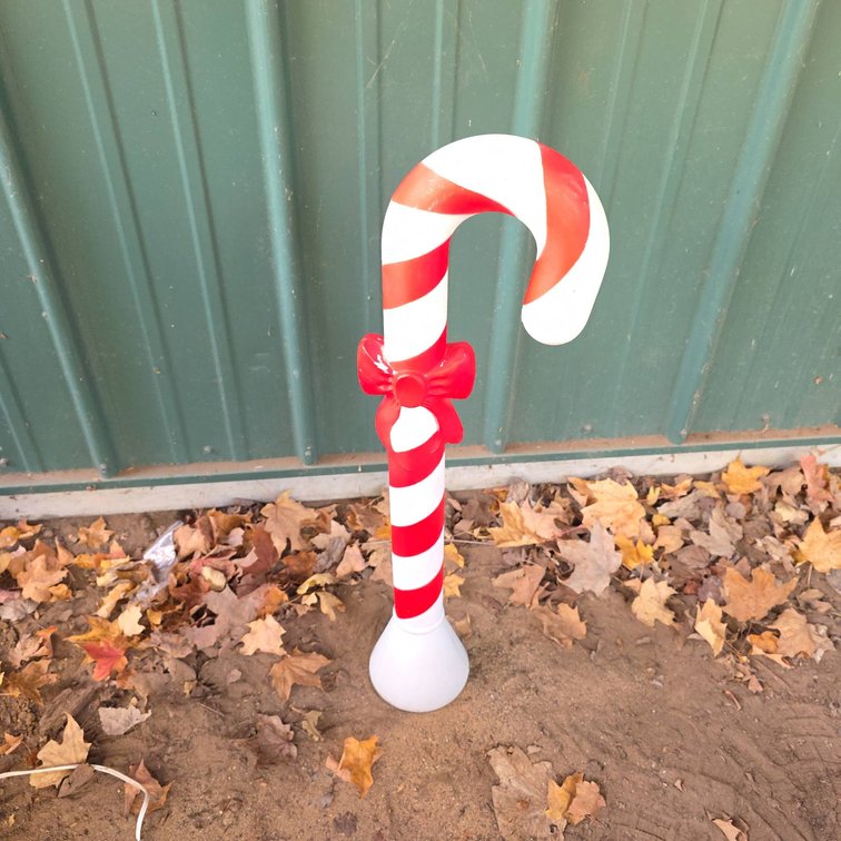 Union Products Red and White Plastic Candy Cane Lawn Ornament with Bow, Holiday Decor, 31 Inch Tall