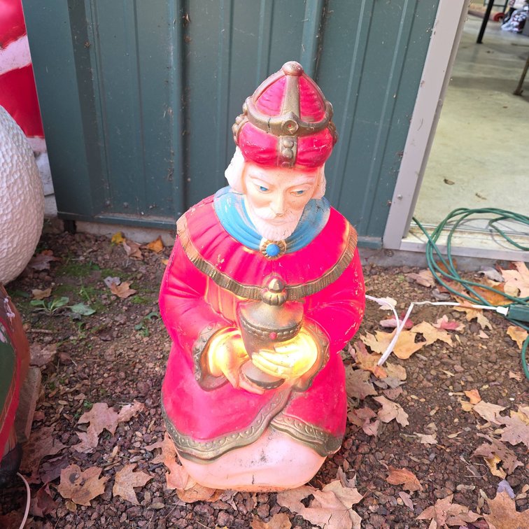 Illuminated 27" Tall Plastic Wise Man Blow Mold Nativity Lawn Figure with Gold and Red Detailing