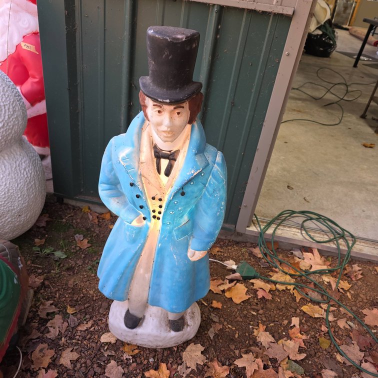Carolina Enterprises 38" Tall Plastic Lighted Blow Mold Figure With Blue Coat and Top Hat