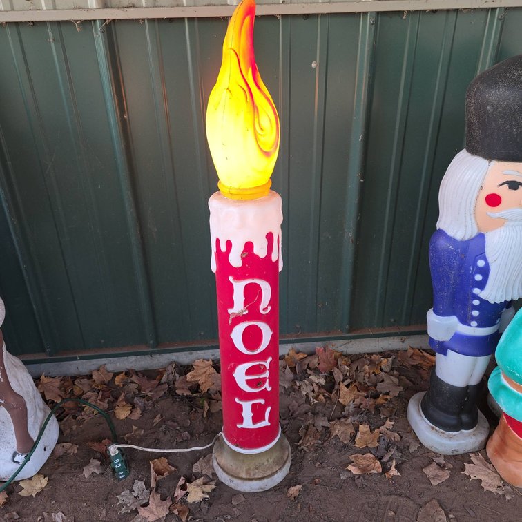 44" Tall Lighted Noel Christmas Candle Blow Mold Decoration with Working Bulb, Made in USA