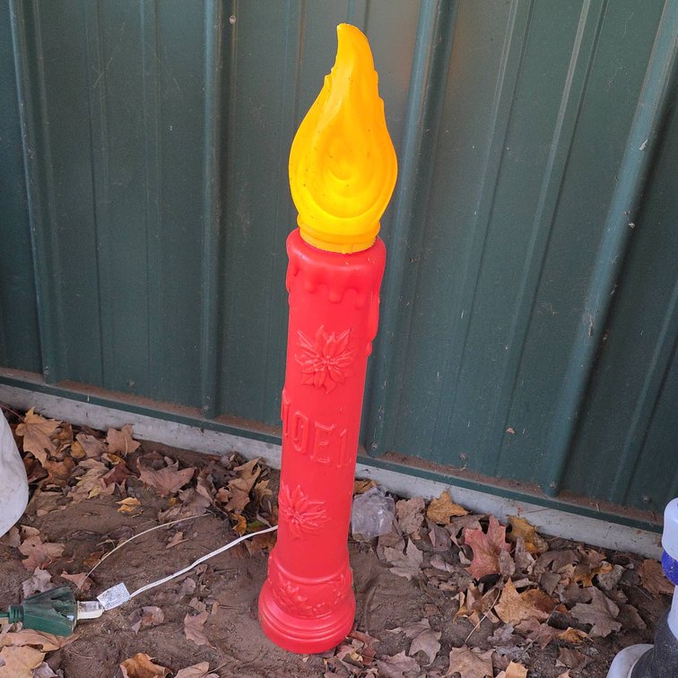 Integrated Plastics 38" Tall Red and Yellow Holiday Candle Blow Mold Decoration, Light Bulb Works