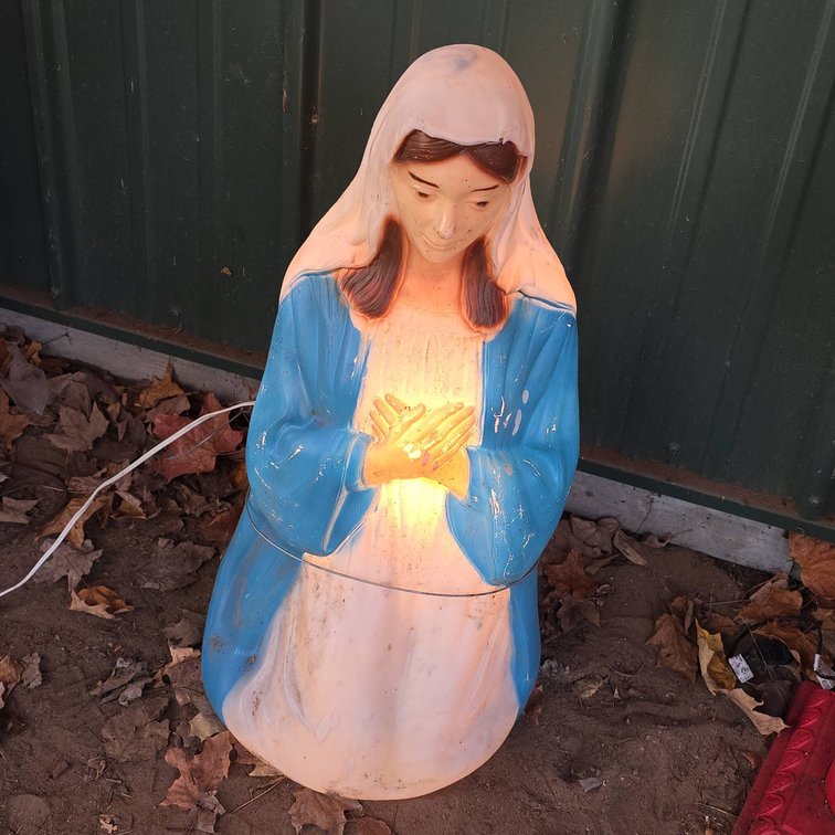 Empire 26" Illuminated Virgin Mary Plastic Blow Mold Lawn Figure with Working Light and Notable Head Crack