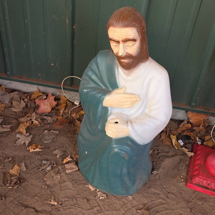Empire 26" Tall Illuminated Jesus Blow Mold Statue with Blue and White Robe, Light Bulb Needs Replacing