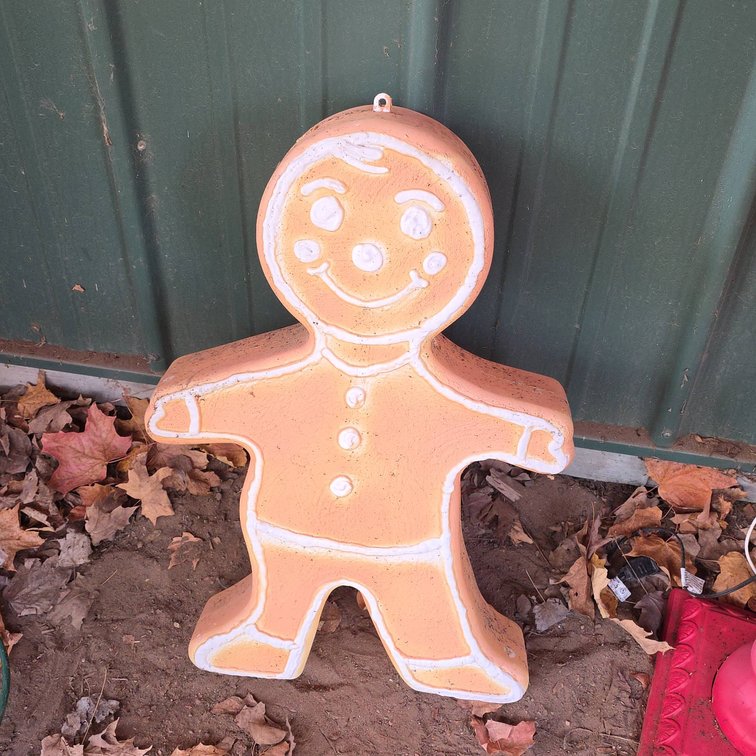 Plastic Gingerbread Man Holiday Figure with White Icing Details, 16" x 25"