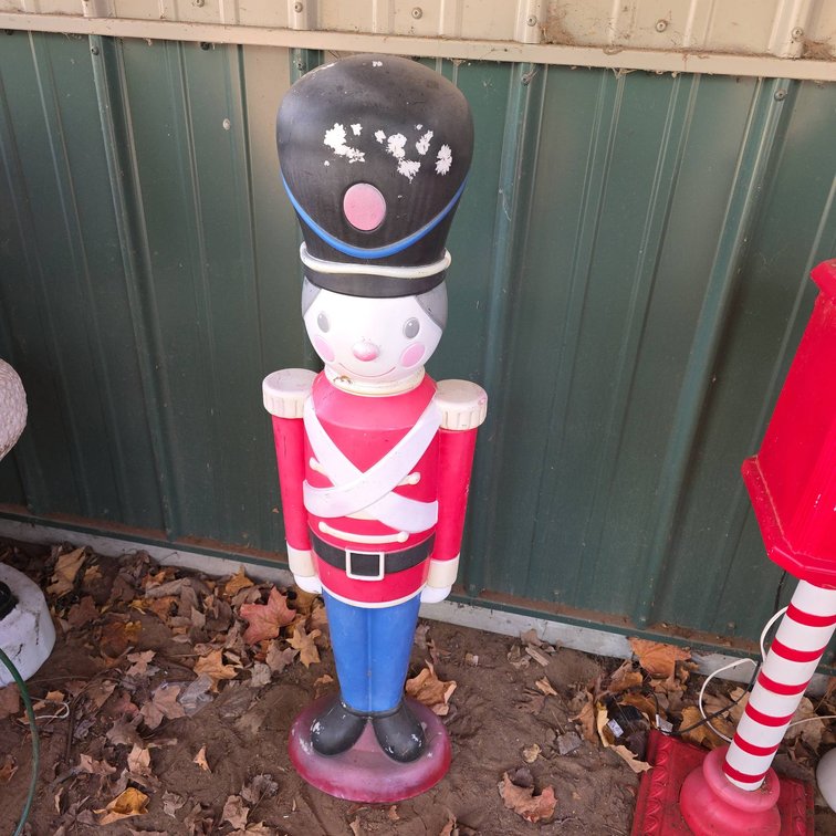 Blow Mold Plastic Toy Soldier Yard Decoration by Empire, Red Uniform, 42" Tall, with Scuffs and Wear