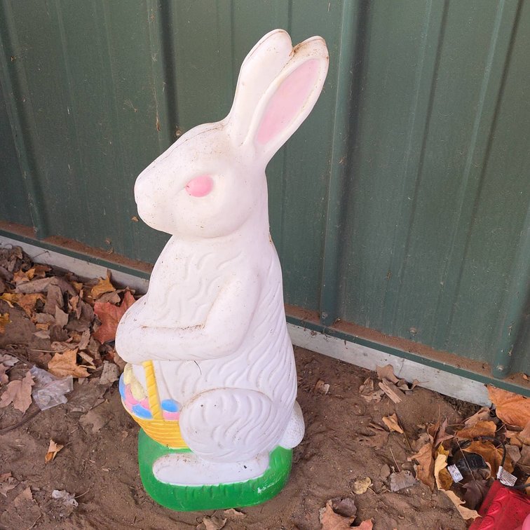 1993 Union Products 30" Tall Plastic Easter Bunny Blow Mold With Basket, Leominster, MA