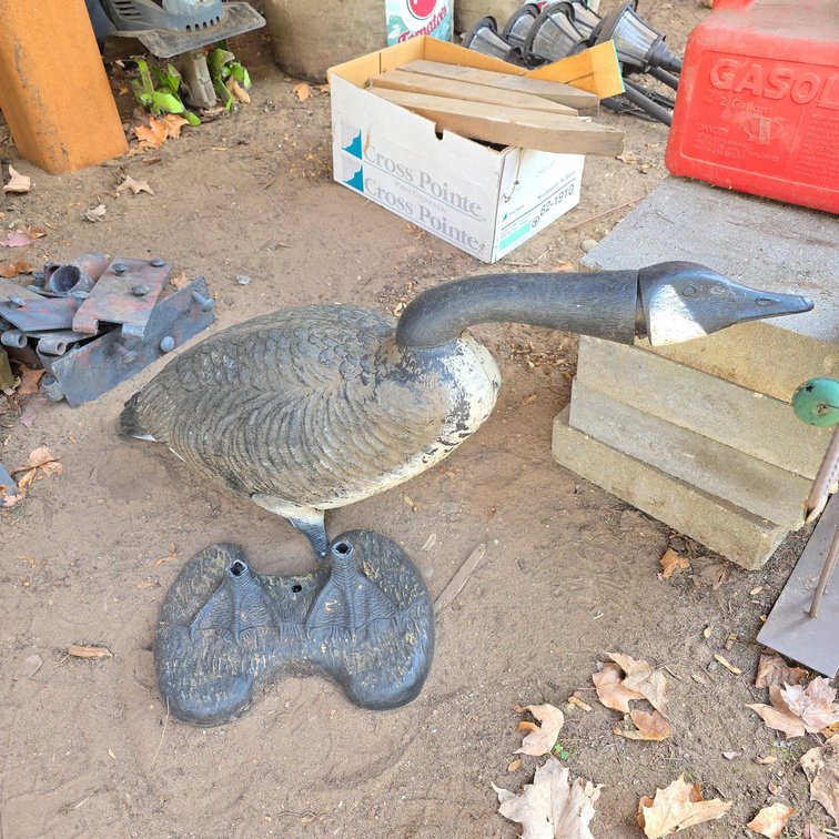 Plastic Canada Goose Yard Decoy with Broken Feet Base, Weighted with Rocks, 18" Tall