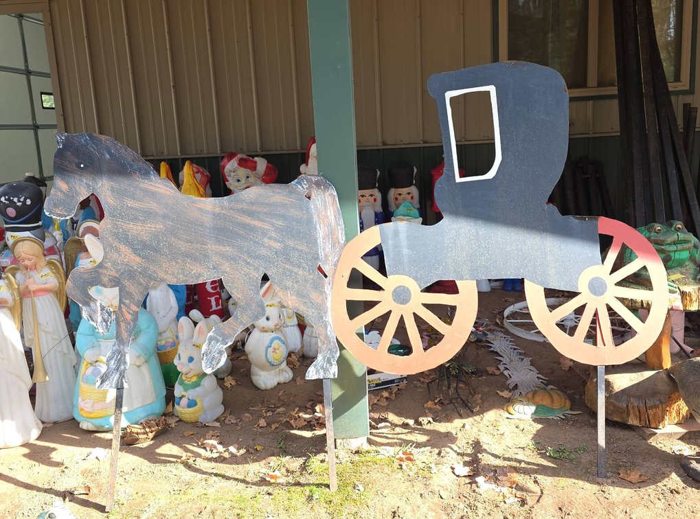 Large Metal Horse and Carriage Outdoor Yard Decoration, 89" x 61", Heavy Construction, Bring Help to Load