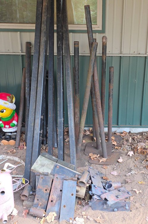(6) 10' Steel Beams and Various Metal Dock Sections with Plates and Support Poles