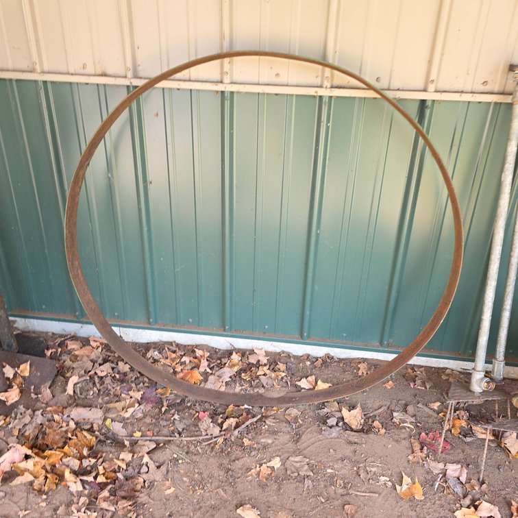 Wagon Iron Rim Band, 49" Diameter, Vintage Metal Wheel Outer Ring for Restoration or Replacement