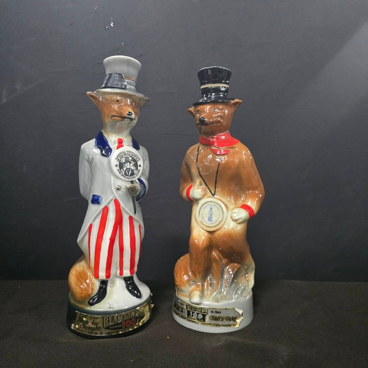 Beam Kentucky Bourbon Fox Decanters Pair, 13" Ceramic, Red Fox Series, Sealed