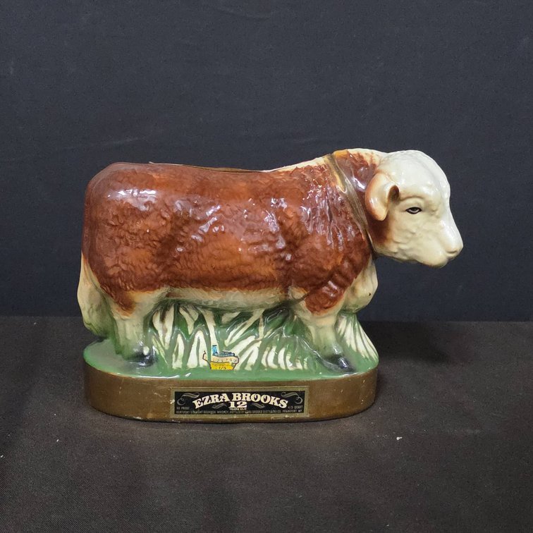 1971 Ezra Brooks Heritage China Bull Decanter, Serial No. 26, Whiskey Collector's Ceramic