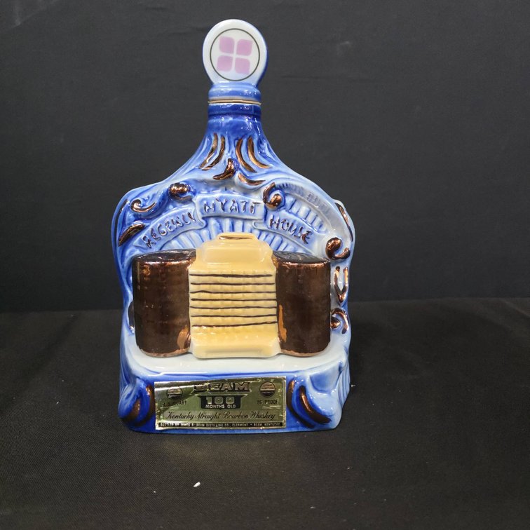 Beam 10" Niagara Falls Salt House Decanter With Removable Ceramic Fireplace Display, Blue Glazed Ceramic
