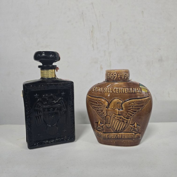 J.W. Dant Kentucky Bourbon Bottle & Fort Sill Centennial Decanter