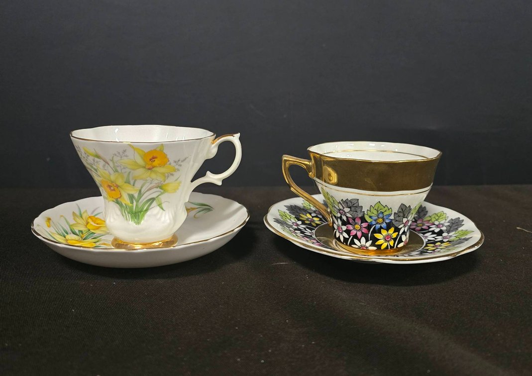 English Bone China Cup and Saucer Sets, Royal Albert and Rosina, Floral Patterns
