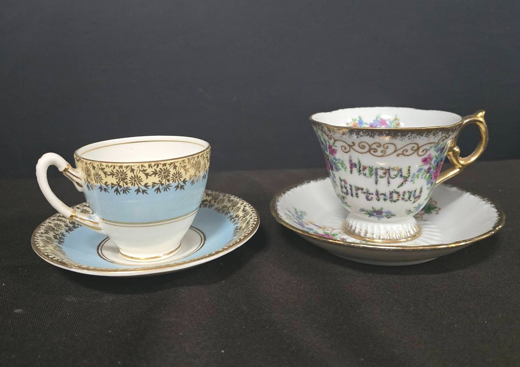 Royal Stafford Bone China Teacup & Saucer Set Plus Birthday Floral Teacup & Saucer