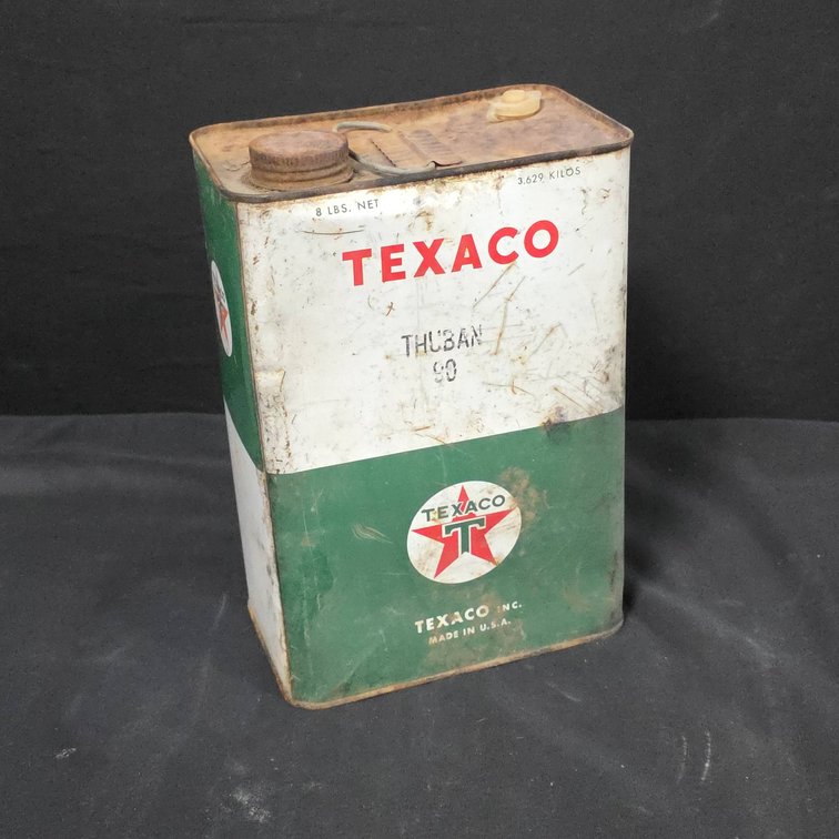 Texaco Thuban 90 8 Lbs Net Oil Can, U.S.A., Steel, Original Logo