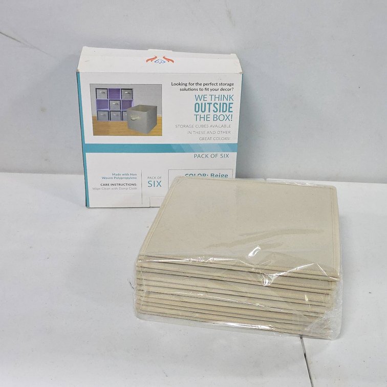 New in Box Pack of 6 Beige Non Woven Polypropylene Foldable Storage Cubes