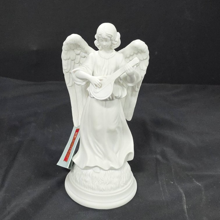Schmid 1988 Porcelain Angel Music Box Figurine Playing Mandolin, Jesus Loves Me