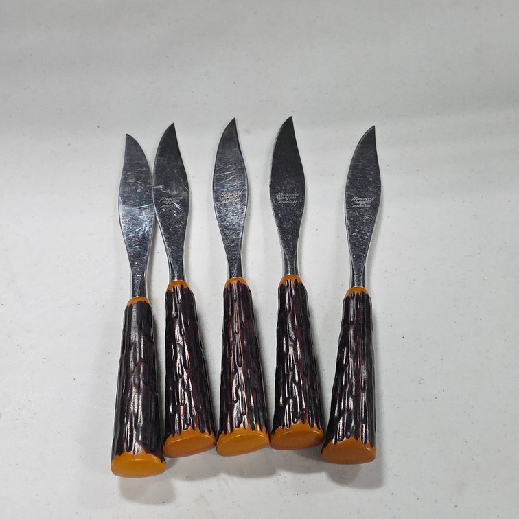 Fleetwood Designer Stainless Knives with Faux Stag Handles, Set of 5, 4 7/8" Blades